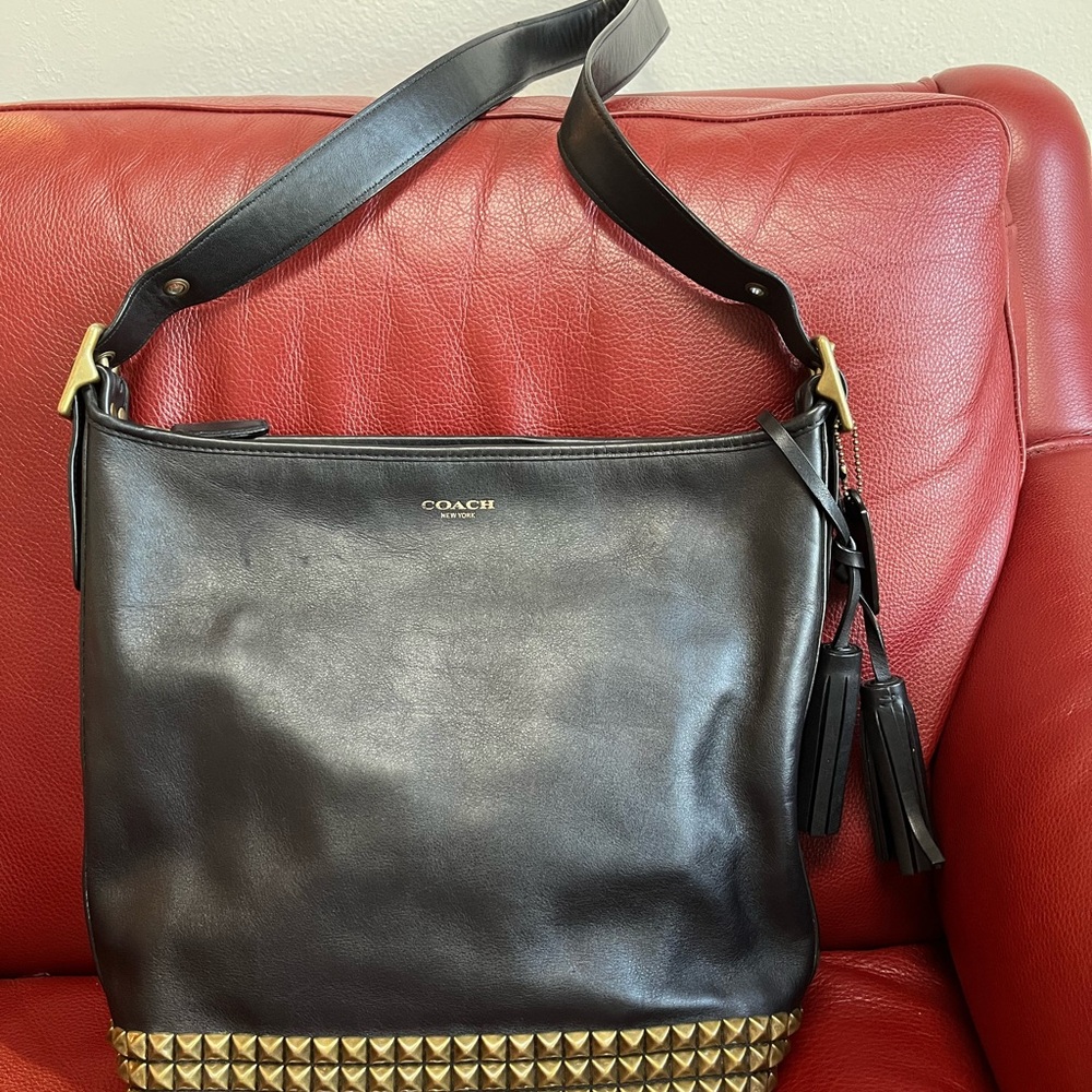Coach Black Leather Studded Shoulder Bag